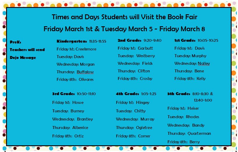 Bookfair Schedule